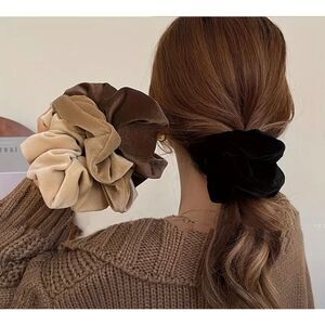 Luxe Neutral Velvet Oversized Scrunchie Set (4-Piece)